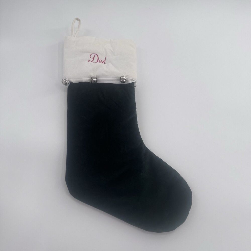 Pottery Barn Kids "Dad" Jingle Bell Stocking Holiday Christmas 20”x11” Green Red